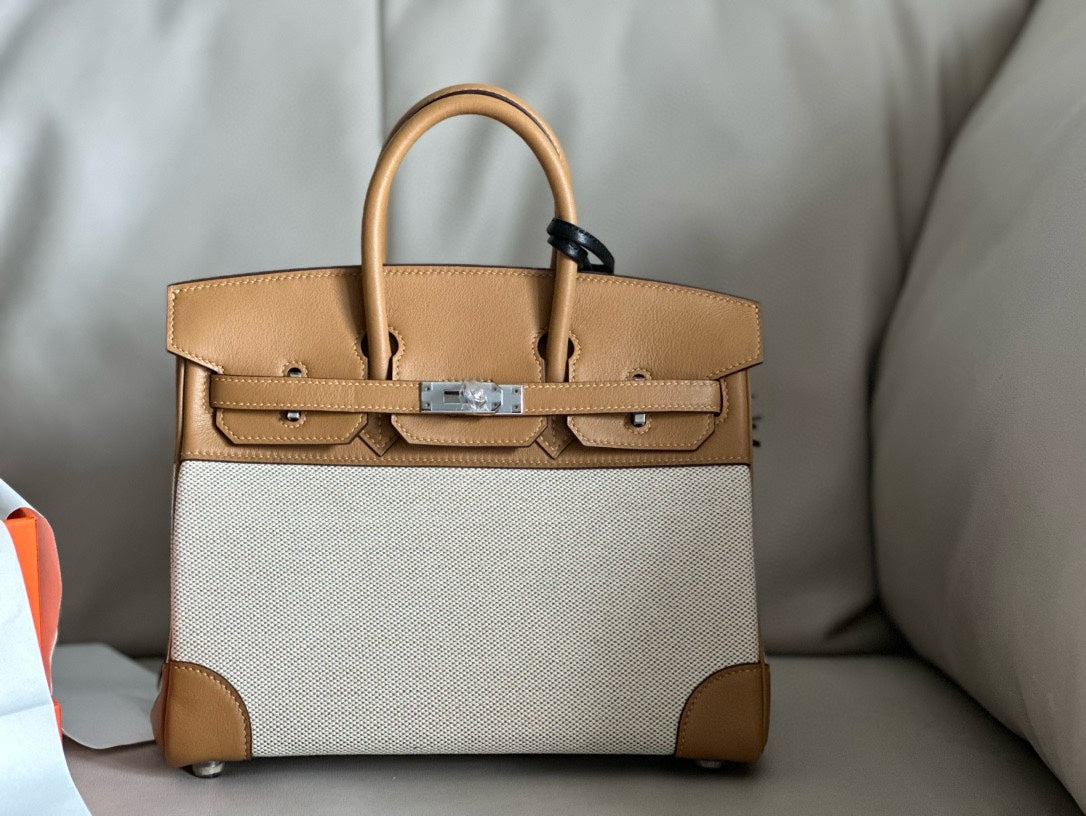 Patchwork Leather &amp; Canvas Handbag – Premium Structured Bag