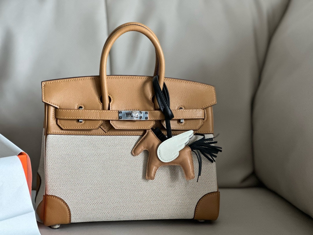Patchwork Leather &amp; Canvas Handbag – Premium Structured Bag