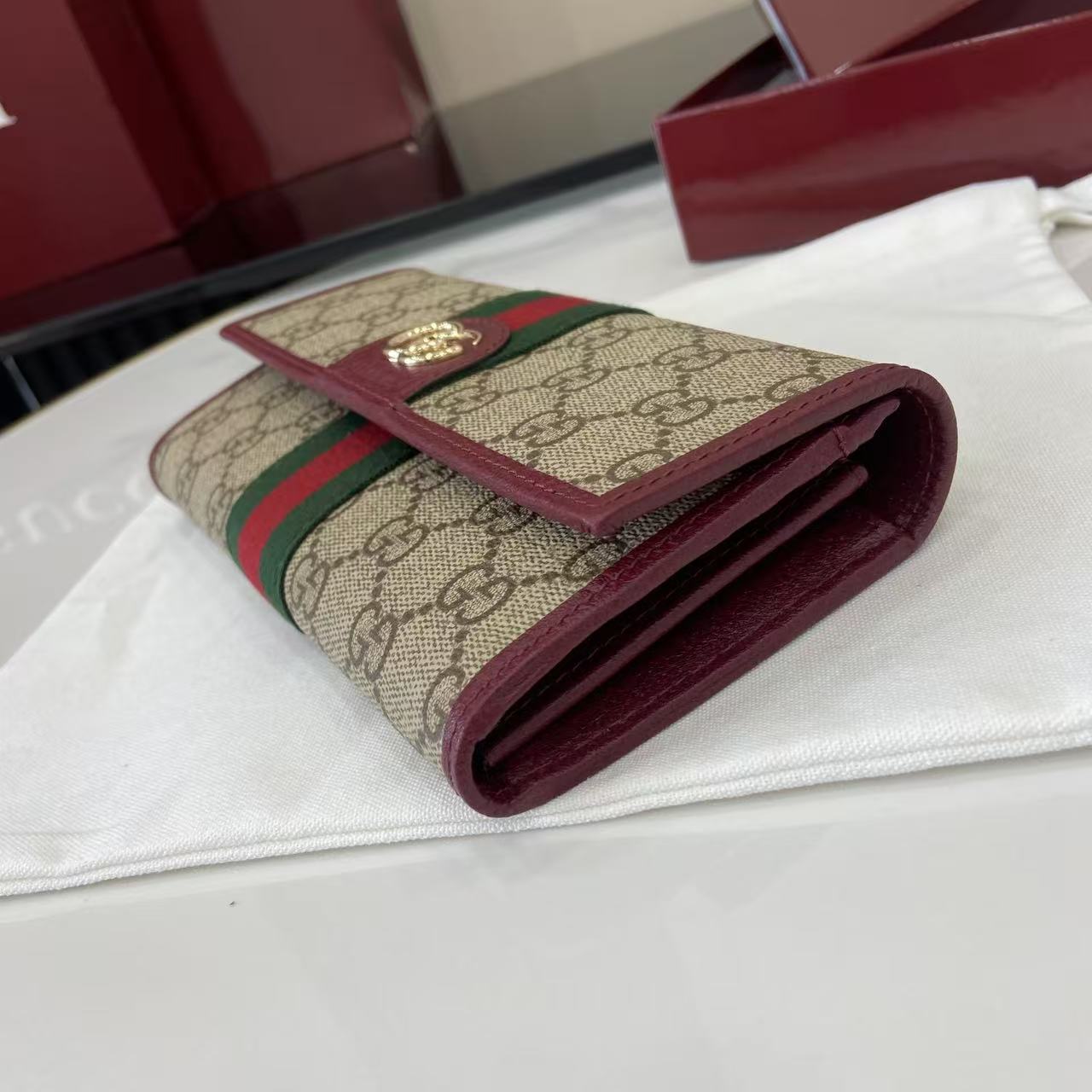 Premium Long Wallet – Beige &amp; Red Canvas Leather Finish