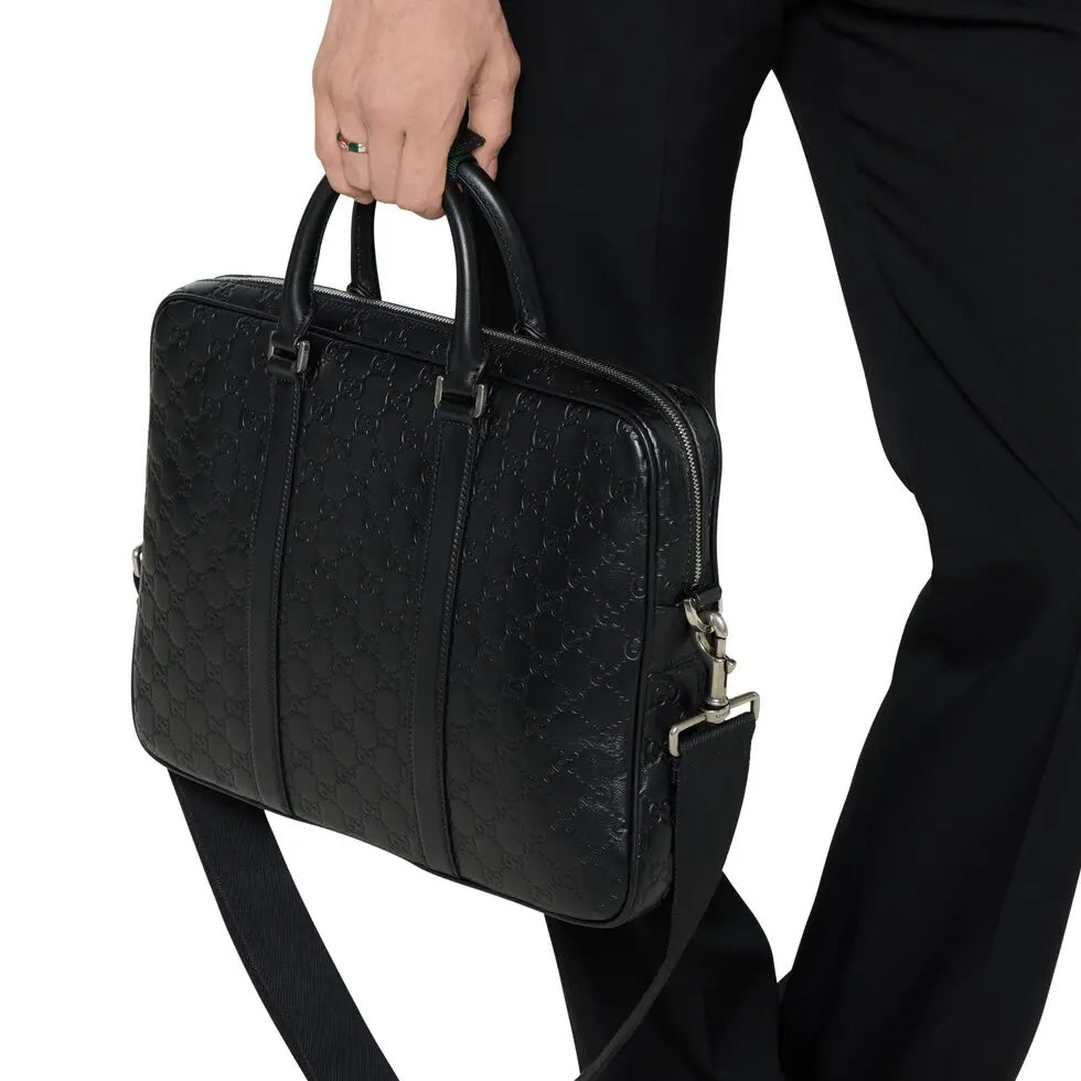 Embossed Leather Laptop Briefcase – Premium Structured Work Bag
